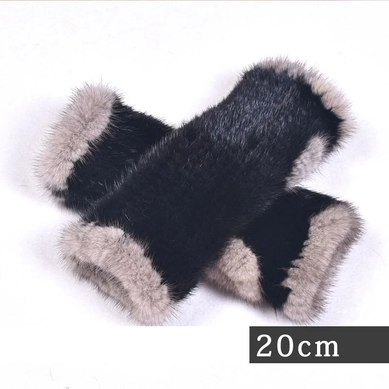 gray and black 20cm 005 новые модные зимние женские перчатки из натурального меха норки из натурального меха норки женские митенки женские эластичная перчатка - Цвет: gray and black 20cm