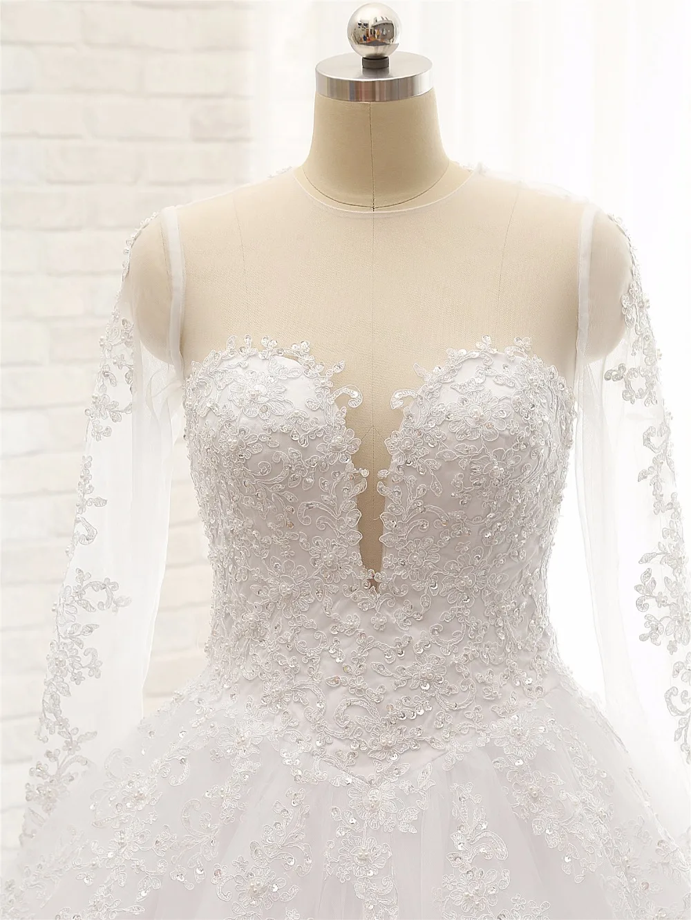 Vestito Sposa новые Дизайн с длинным рукавом Свадебные платья А 2018 Иллюзия декольте