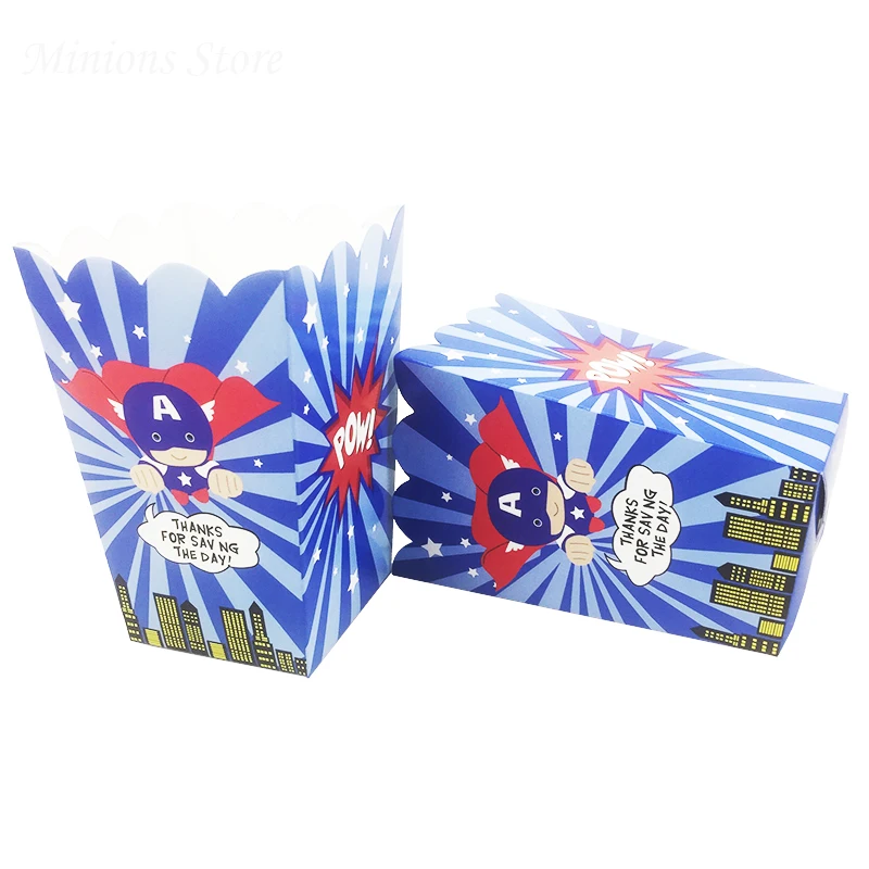 popcorn box 6pcs Мультфильм Мстители вечерние одноразовые посуда бумажные тарелки салфетки флаг чашки детская игрушка в ванную день рождения принадлежности и украшения - Цвет: popcorn box 6pcs