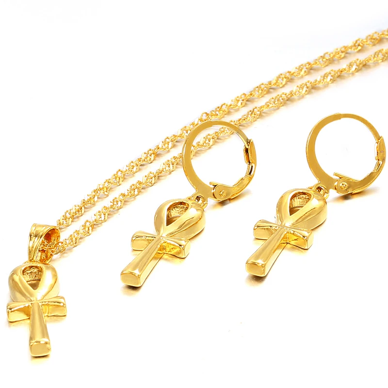 Женские классические серьги подвески в виде Анкх золотого цвета с египетским