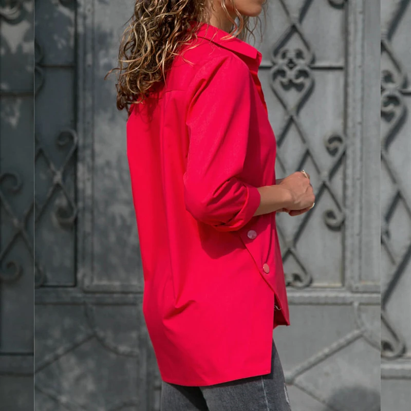 Spring Plus Size Women Sexy V Neck Chiffon Blouse Long Sleeve Irregular Shirts Turn-Down Collar Ladies Tops |