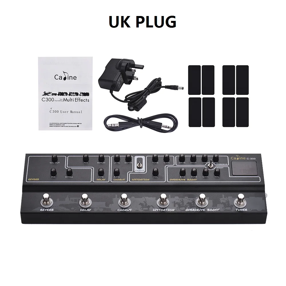 UK plug Caline C300 гитарный эффект педаль мульти-эффектов гитарная педаль реверберации аналоговая задержка хора искажения овердрайв Boost тюнер усилитель - Цвет: UK plug