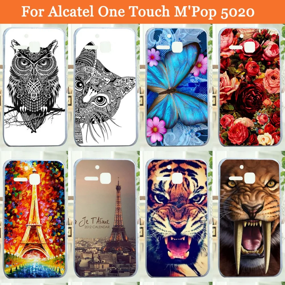 Мягкий ТПУ чехол для Alcatel One Touch Me Pop 5020 5020D 14 рисунков животные цветы|case bundle|case nokiacase