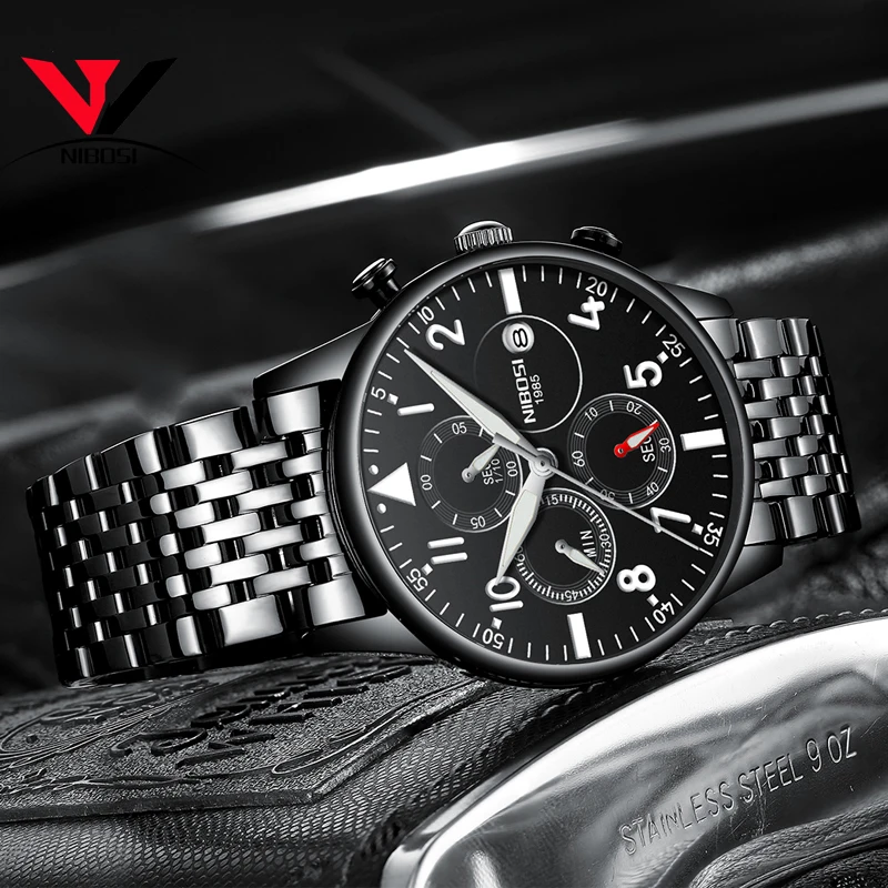 Часы наручные NIBOSI мужские водонепроницаемые брендовые Роскошные повседневные