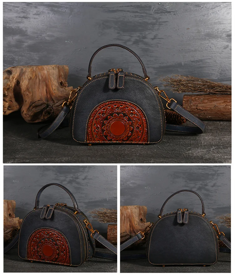 New Brand Women Genuine Leather Handbags Ladies Retro Elegant Shoulder Messenger Bag Cow Leather Handmade Womans Bags Vintage