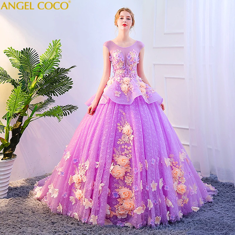 Custom Made Sweetheart Tulle Floor Length Beads Sequins Ball Gown Romantic Purple Quinceanera Dress Prom Robe de | Свадьбы и