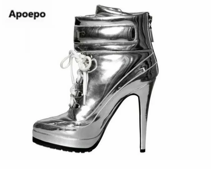 

Женские ботинки на высоком каблуке со шнуровкой