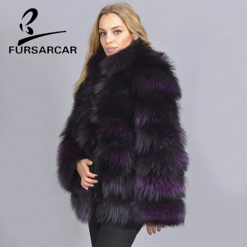 Шуба FURSARCAR из натурального меха для женщин популярное модное фиолетовое пальто