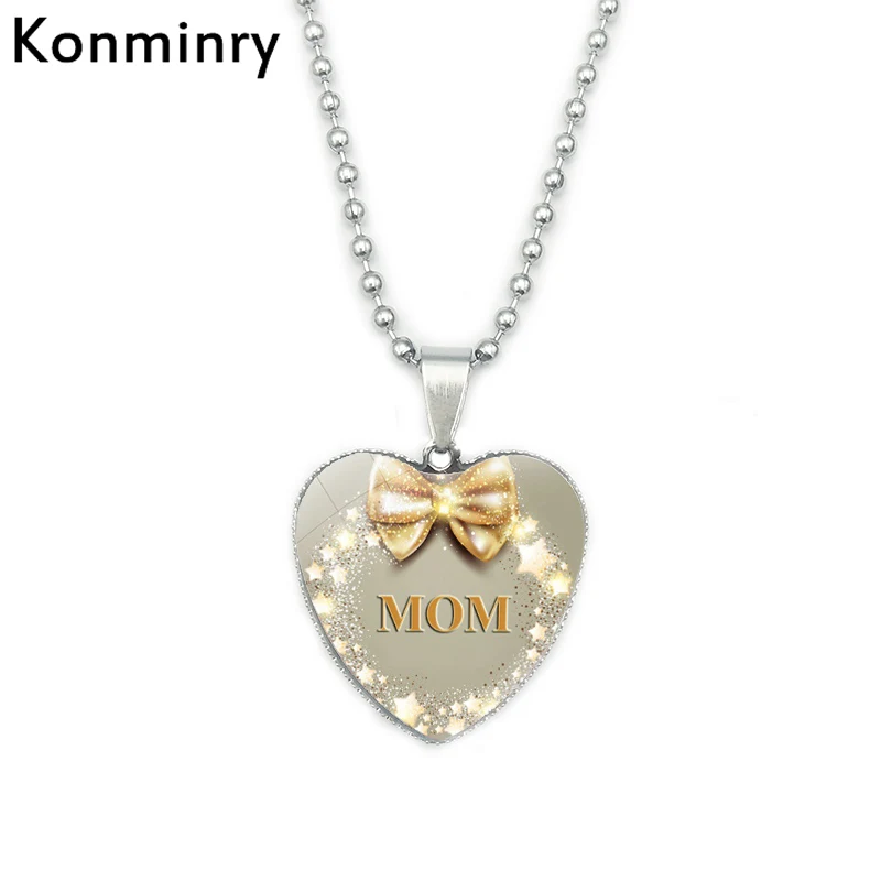 Ожерелье в форме сердца Konminry, Лучшая Мама, я люблю тебя, французский стеклянный купольный кулон, серебряные бусы, ожерелье для женщин, подарок на день матери