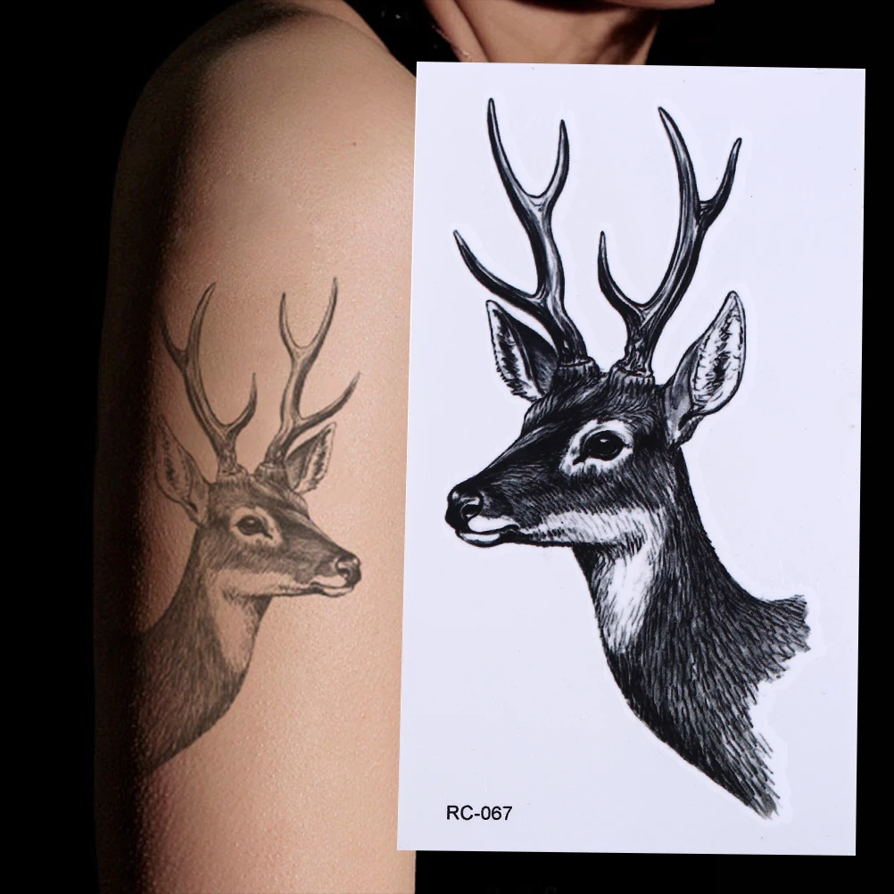 

10.5*6cm Waterproof Temporary Tattoo Sticker elk head deer bucks horn antlers henna tatto flash tatoo fake tattoos for men women