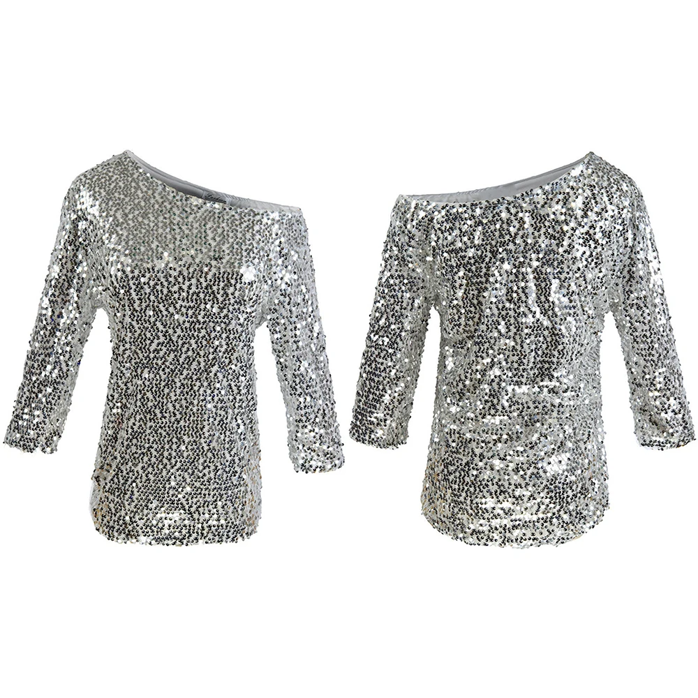 Женские блестящие топы с полурукавами и блестками Повседневная футболка со