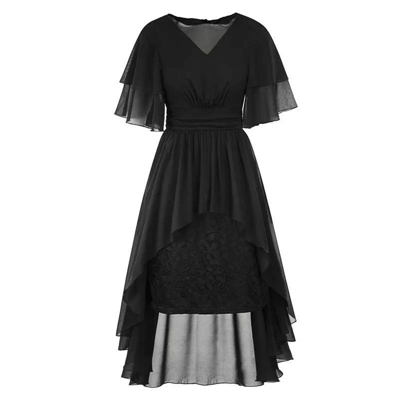 Женское длинное платье средней длины черное синее с треугольным вырезом и