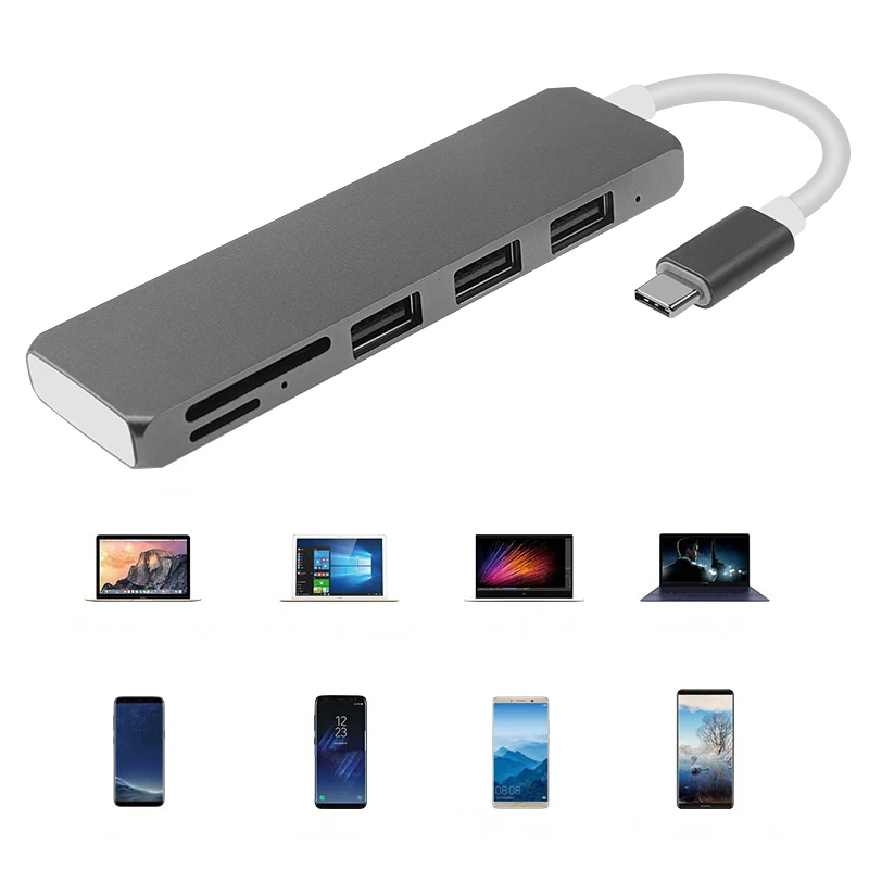 1 шт. Универсальный usb концентратор Type C на USB3.0 + TF/Micro SD USB3.1 PD адаптер для зарядки USB