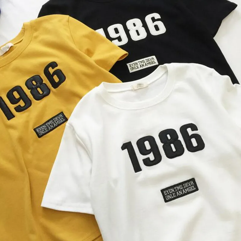 2017 летняя новая футболка с коротким рукавом желтая белая черная буквами