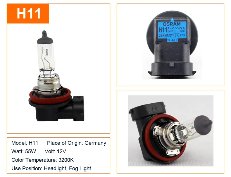 Лампа Ксеноновая OSRAM H1 H3 H4 H7 H8 H9 H11 H13 H15 H16 9005 9006 9007 9008 880 881 H8B H9B H11B HB3 HB4 Автомобильные фары противотуманные лампы авто лампы, 1X