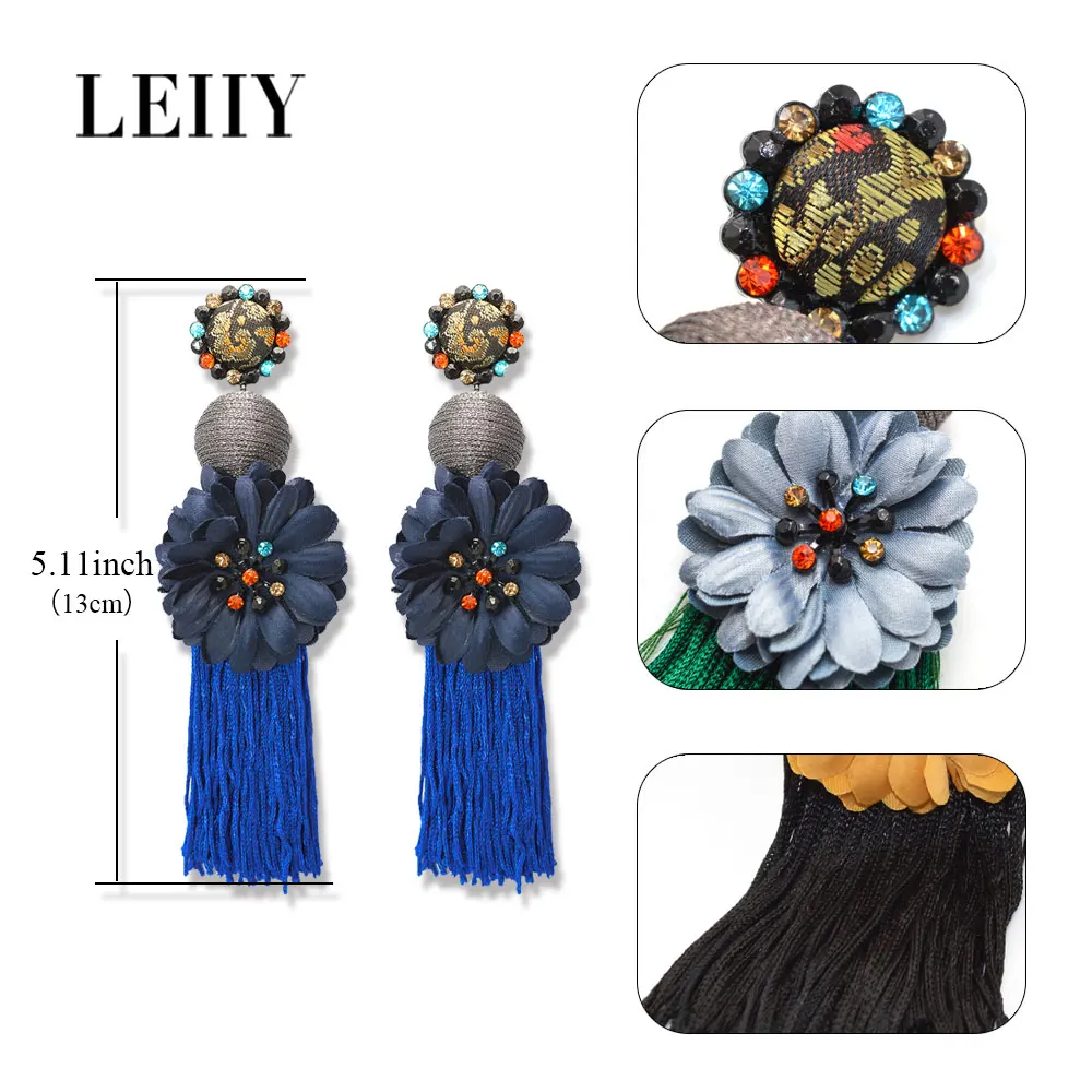 LEIIY Богемия себе бахромой серьги для Для женщин в этническом стиле с цветами и