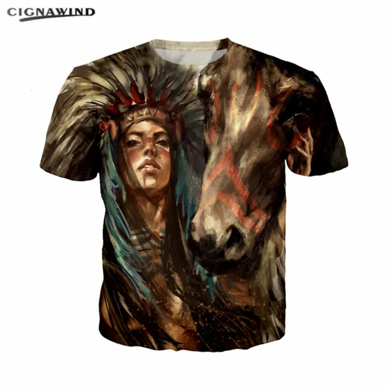 Новые забавные стильные футболки с 3D принтом в виде лошади индейца для
