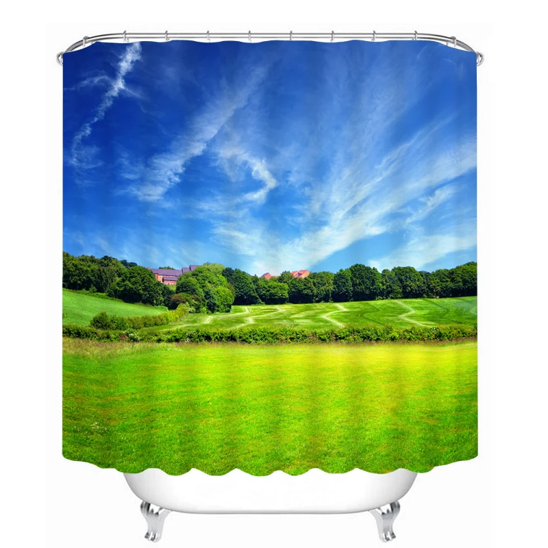 

3D Blue Sky and White Clouds Shower Curtains Fresh Nature Bathroom Curtain Waterproof Thickened Bath Curtain Customizable