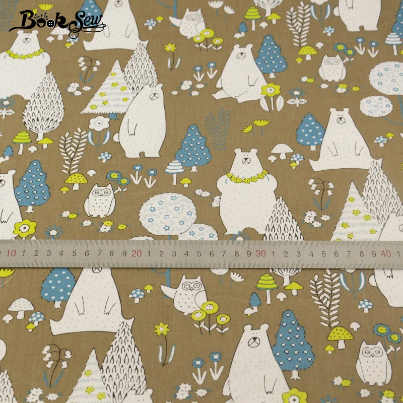 100% хлопок коричневый саржевая ткань мультяшный животный дизайн материал швейный