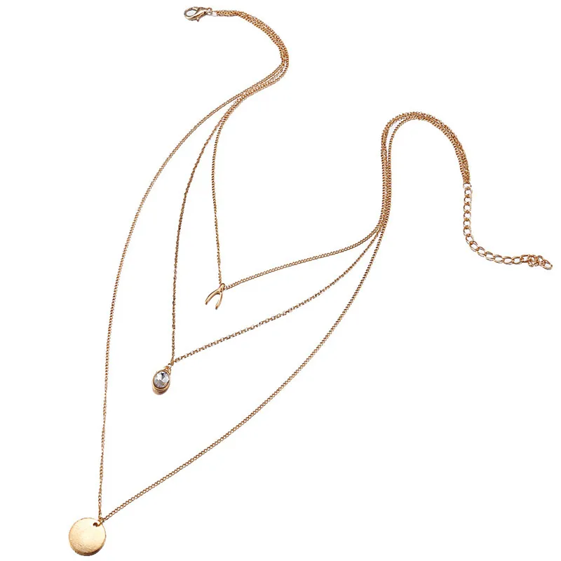 Бохо многослойное ожерелье s блестки кристалл кулон в виде вилочки ювелирные