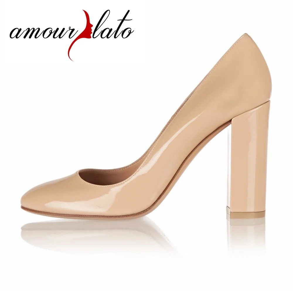 

Amourplato Women's Chunky Heel Round Toe PumpsHigh Heel Fashion Party Dress Shoes Weddingl Shoes large Big Shoe Beige Black