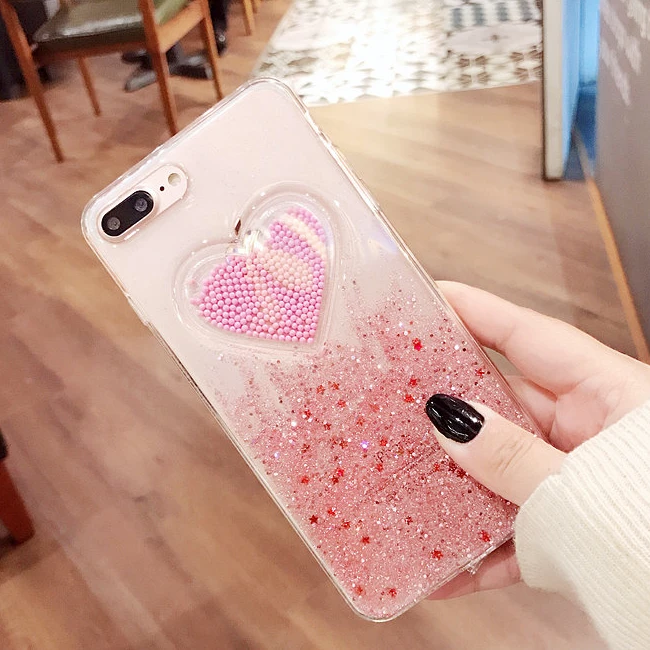 Cute Clouds Love Heart Beads Bling Glitter Clean Gel Soft Case Cover For Apple iPhone X 6S 7Plus 8Plus |