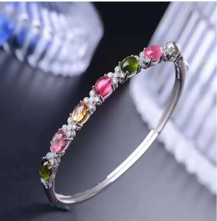 

Tourmaline bracelet Chain bracelets Natural and real tourmaline 925 sterling silver Flower style 5*7mm 7pcs