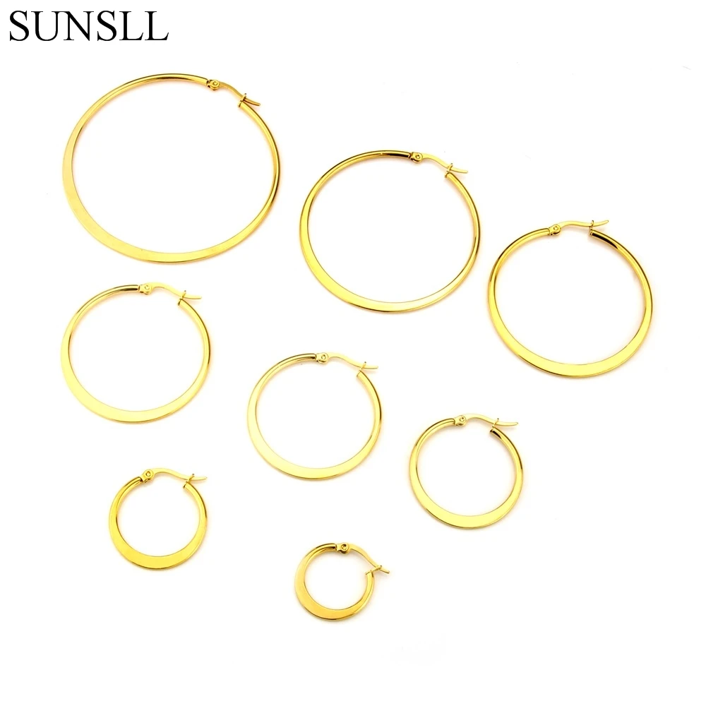 Серьги кольца из нержавеющей стали золотого цвета разные размеры|fashion hoop earrings|hoop