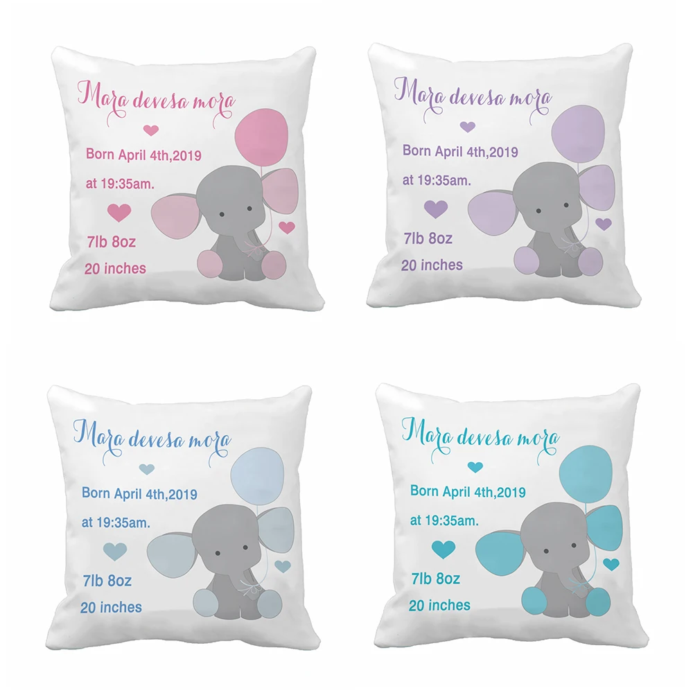 Пользовательский детский чехол для подушки милый синий розовый слон наволочка