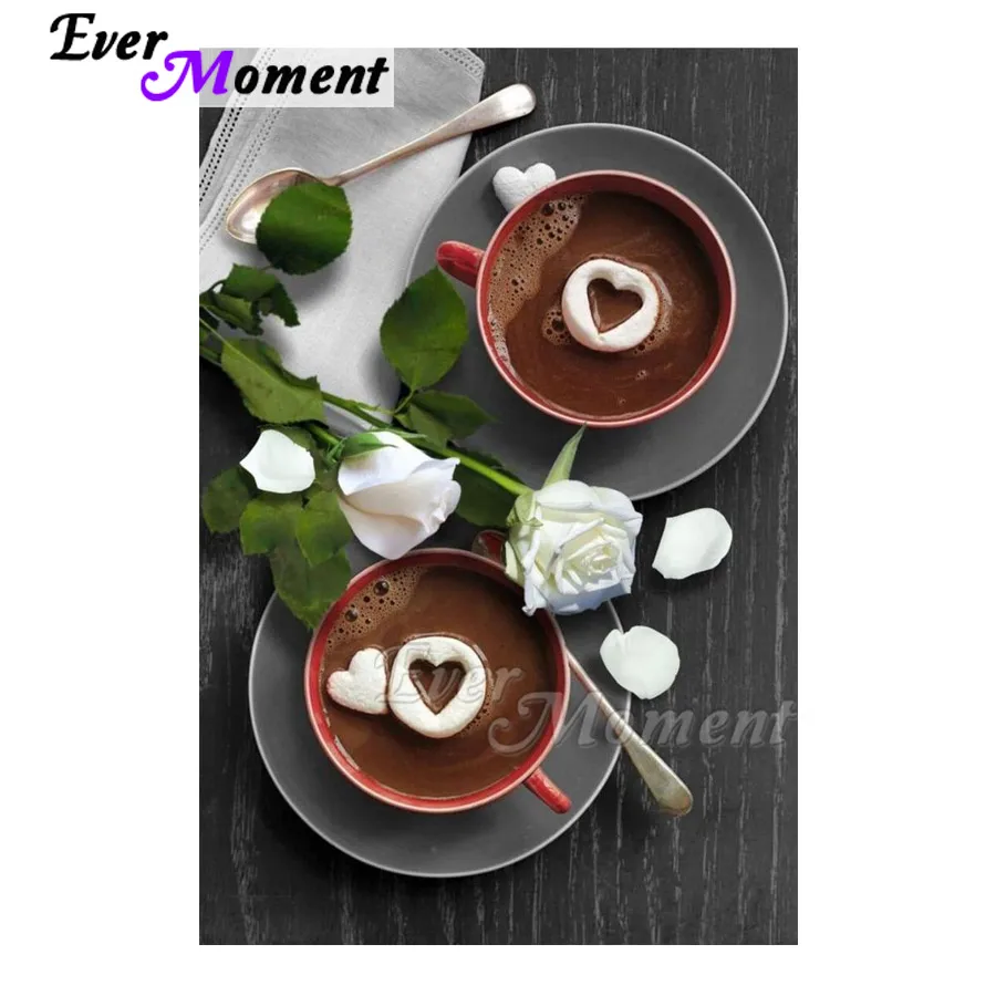 Картина с кристаллами Ever Moment вышивка крестиком кофейное сердце белая роза