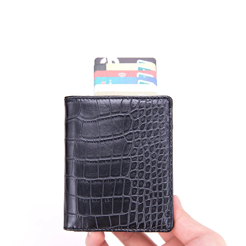 Кожаный алюминиевый держатель для кредитных карт чехол банковских RFID мини