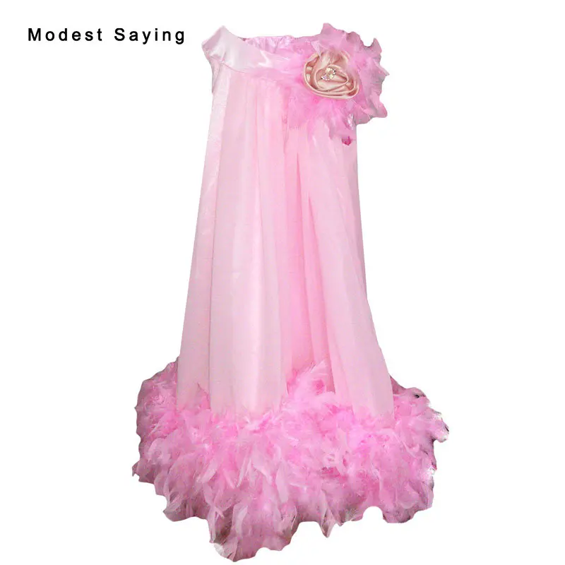 Милое розовое платье с перьями и цветами для девочек 2017 г. Платье До Колена