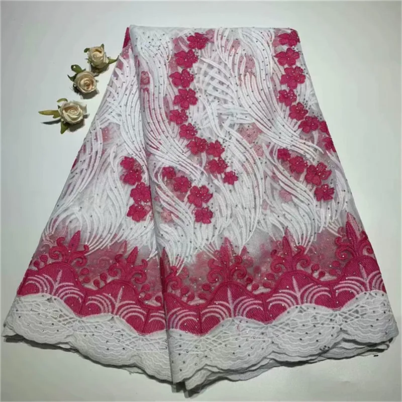 Latest African Tulle Lace 2019 French Net Stones Fabric For Wedding white sky-blue green Embroidery | Дом и сад