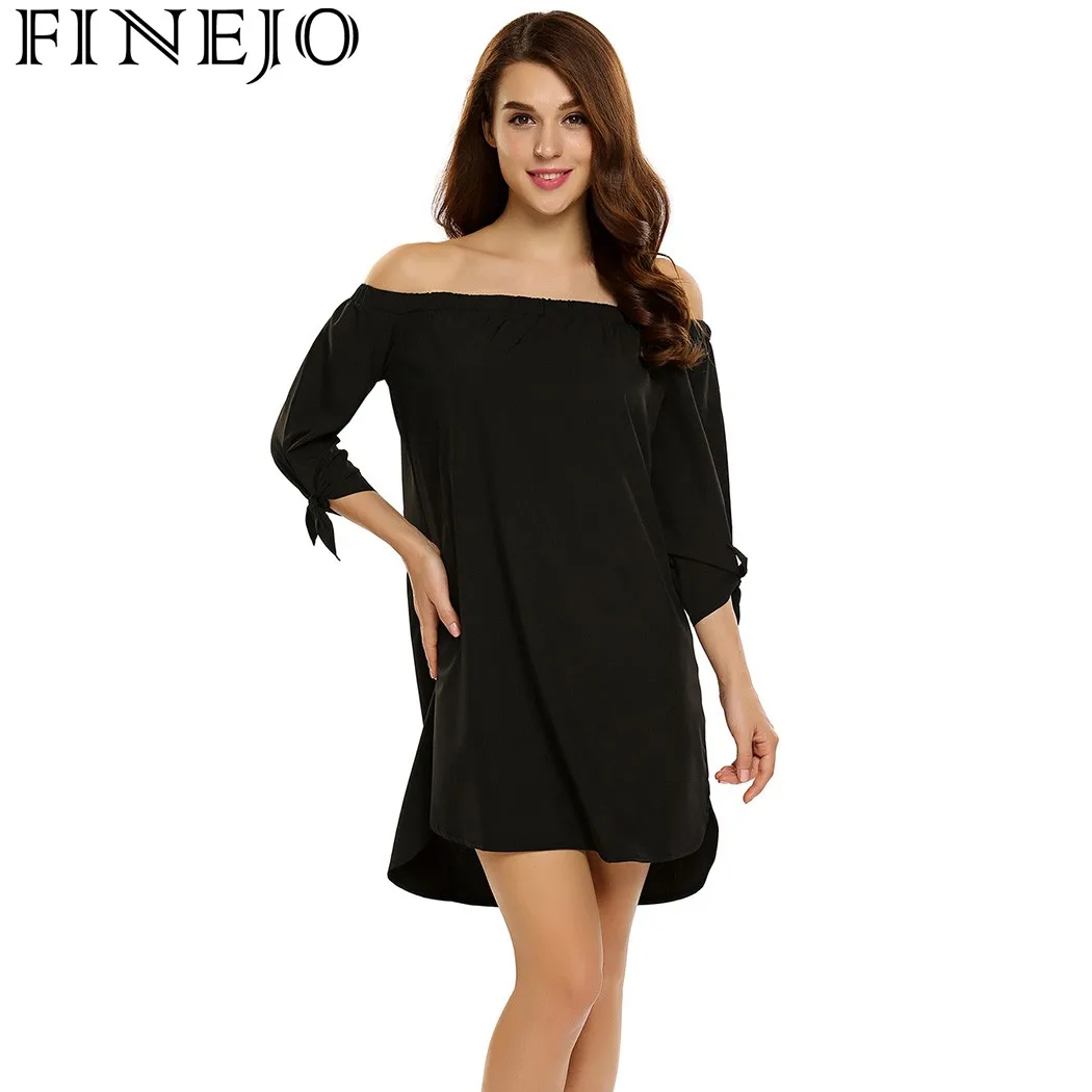 FINEJO женские платья сексуальное платье с открытыми плечами и бантом на шнуровке