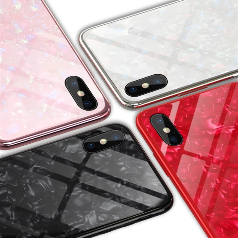 New Fashion Shell design Phone Case For iPhone X 7 8 6 6S Plus Cases Glass Hard Cover XS MAX XR Silicone Edge Funda Coque |