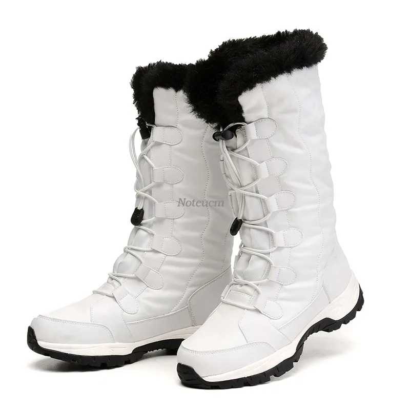 A53w40012 White Femme/женская зимняя обувь; теплые зимние сапоги до середины икры на плоской платформе; цвет белый, черный; водонепроницаемый стеганый мех; женская обувь - Цвет: A53w40012 White