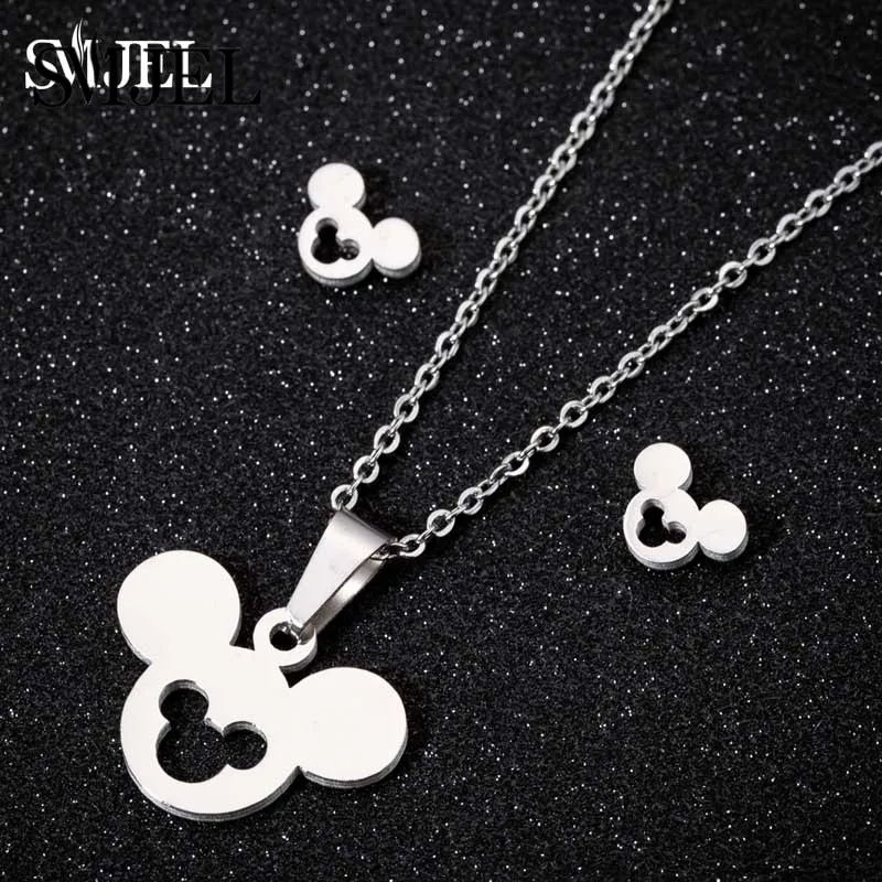 tz010 SMJEL, Минни, бижутерия с Микки, Микки, ожерелье s для женщин, девочек, нержавеющая сталь, милый кулон для животного, ожерелье, Детские аксессуары - Окраска металла: tz010