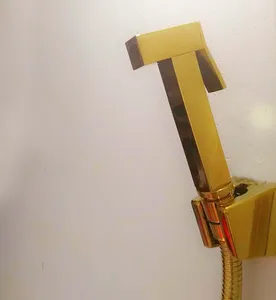 Ручной душ для биде, комплект для душа, блестящая золотая латунная Квадратная Головка Shattaf, медный комплект клапанов, кран для биде GD12