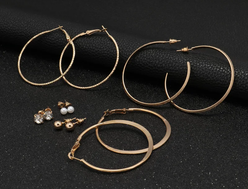 Tenande 6 Pairs/Set Punk Big Statement Crystal Simulated Pearl Earrings Set for Women Jewelry Pendientes Bijoux | Украшения и
