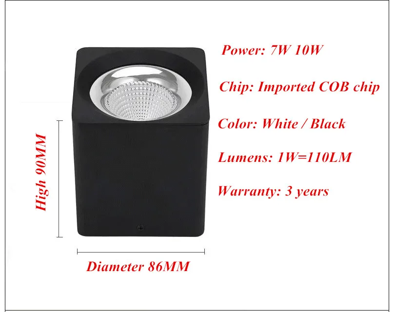 7W 10W Dimmable LED Surface Mounted Square Ceiling Downlight for Room/Corridor/Hallway/Foyer AC85-260V COB Spot light | Лампы и