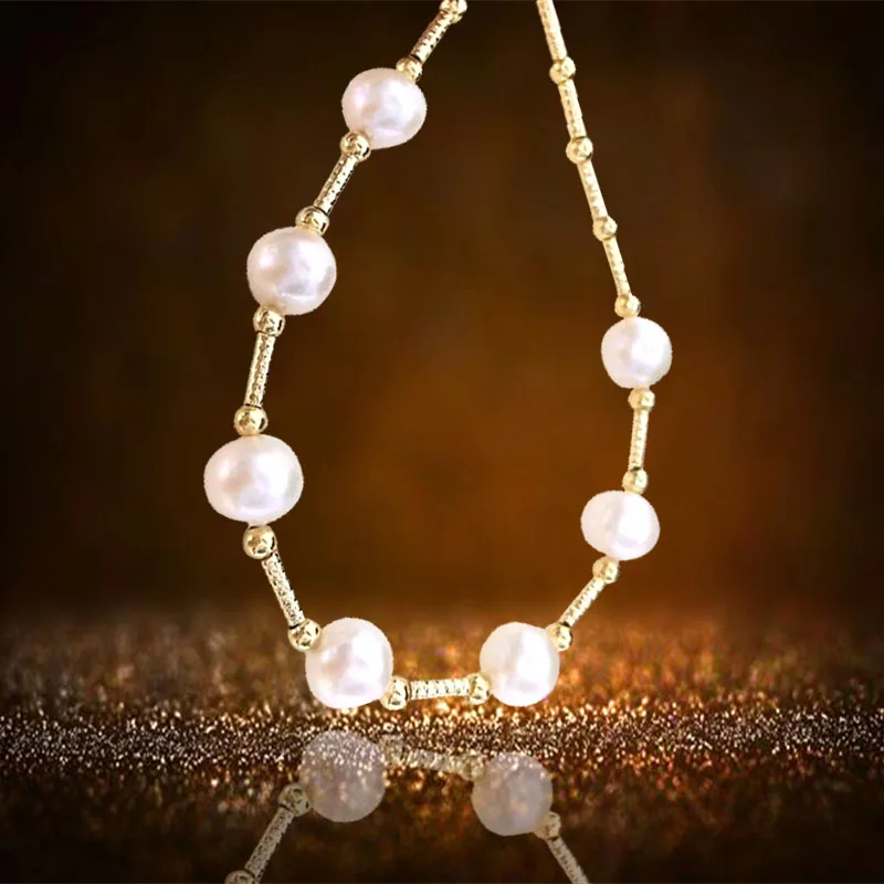 

MADALENA SARARA AAA 8mm Freshwater Pearl Strand Necklace Natural White Chain Necklace European Style Handmade