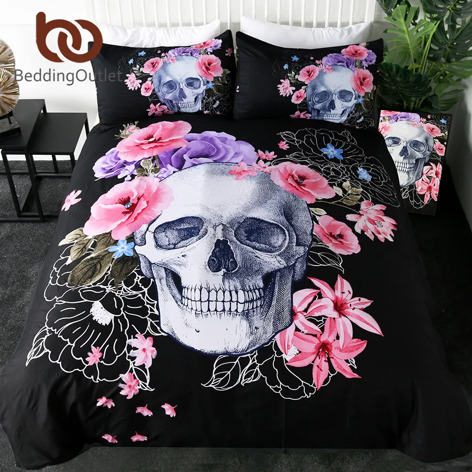 BeddingOutlet Комплект постельного белья с изображением черепа розового фиолетового