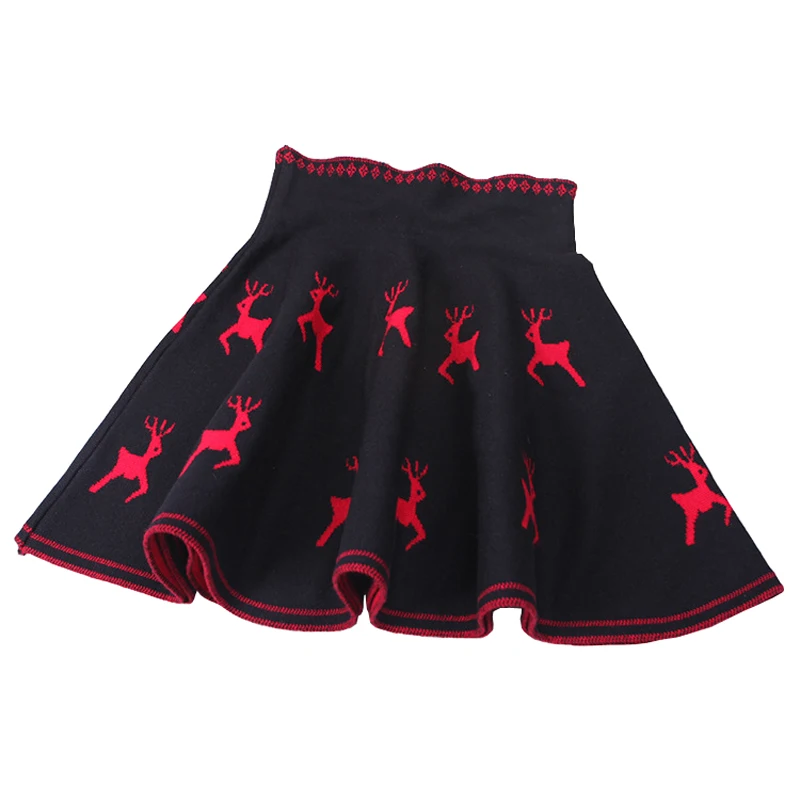 Fall Winter Christmas Elk Pattern Pleated Skirt Girls Princess Skirts Tutu Girl Knitting Child Clothing | Детская одежда и обувь