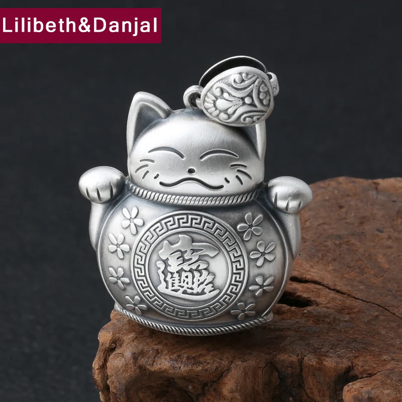 

2019 Creative Pendant 100% S999 Sterling silver Jewelry Men Women Lucky Fortune Cat Necklace Pendant Charm Jewelry making P99