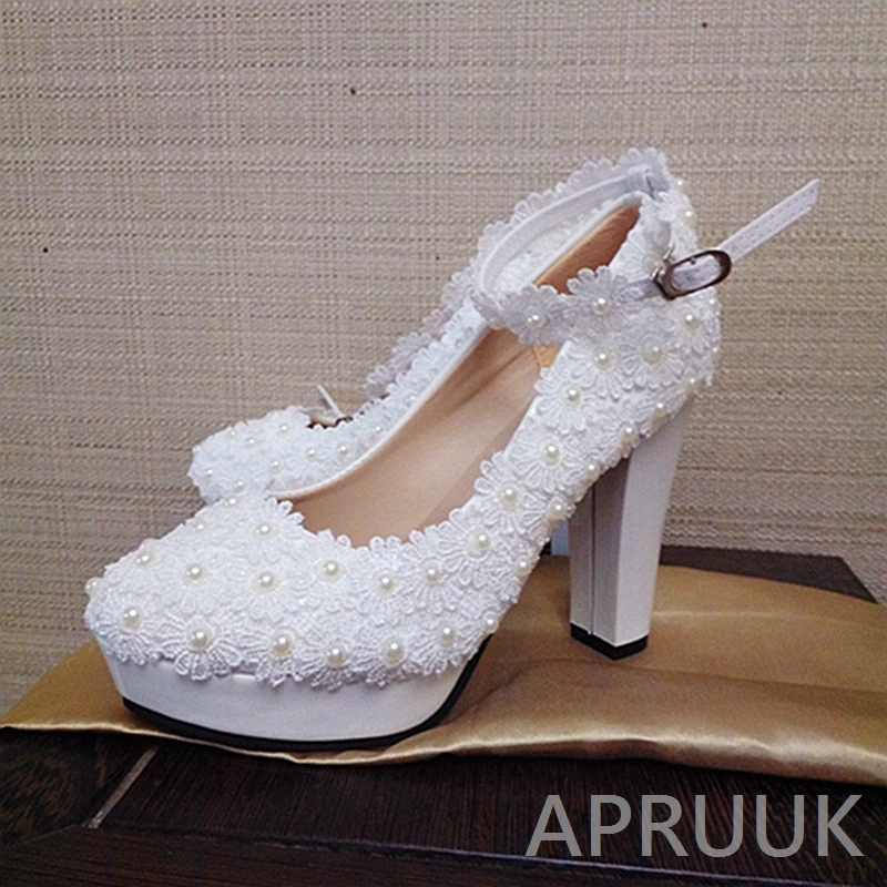 Туфли лодочки свадебные на очень высоком блочном каблуке 11 см|Женские туфли| |