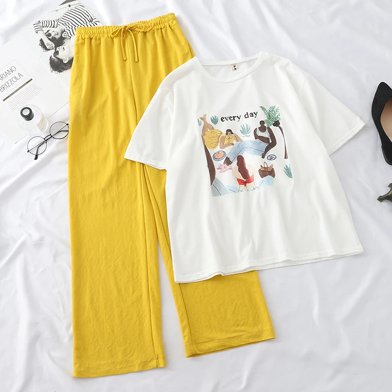 Корейские женские комплекты новинка 2019 года летняя футболка с рисунком