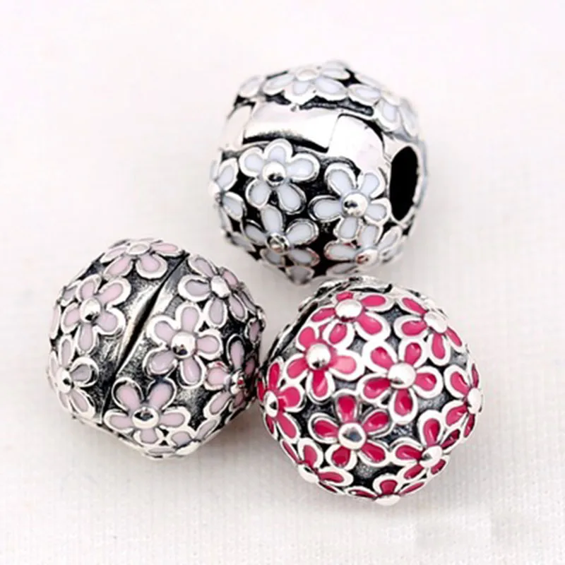 

Authentic 100% 925 Sterling Silver Pink Enamel Daisy Charm Beads Fit Original Pandora Bracelet & Bangles Women Jewelry