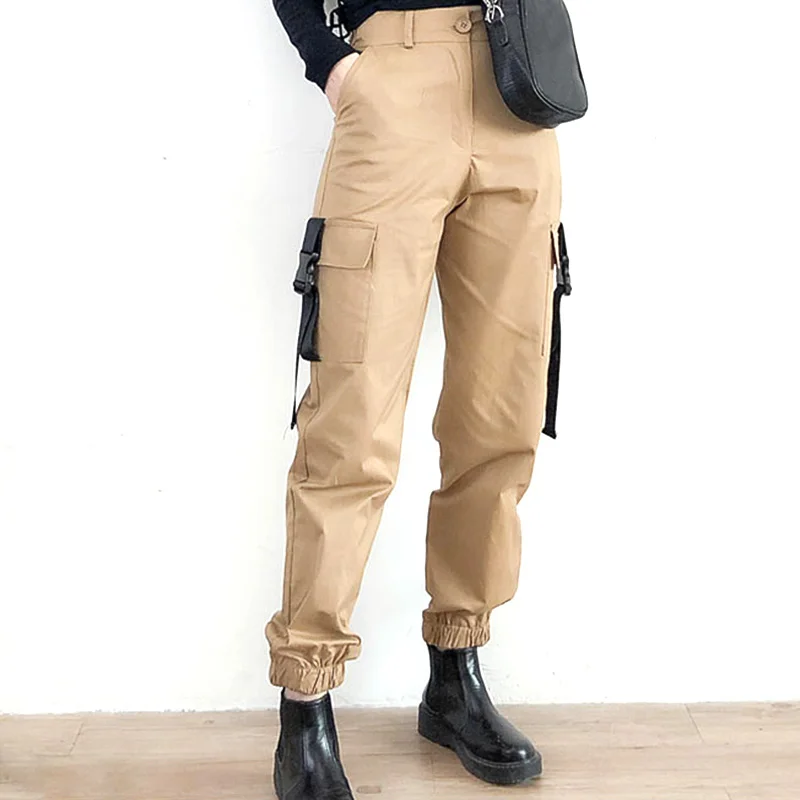 Брюки-карго женские на шнуровке модные повседневные штаны с завышенной талией