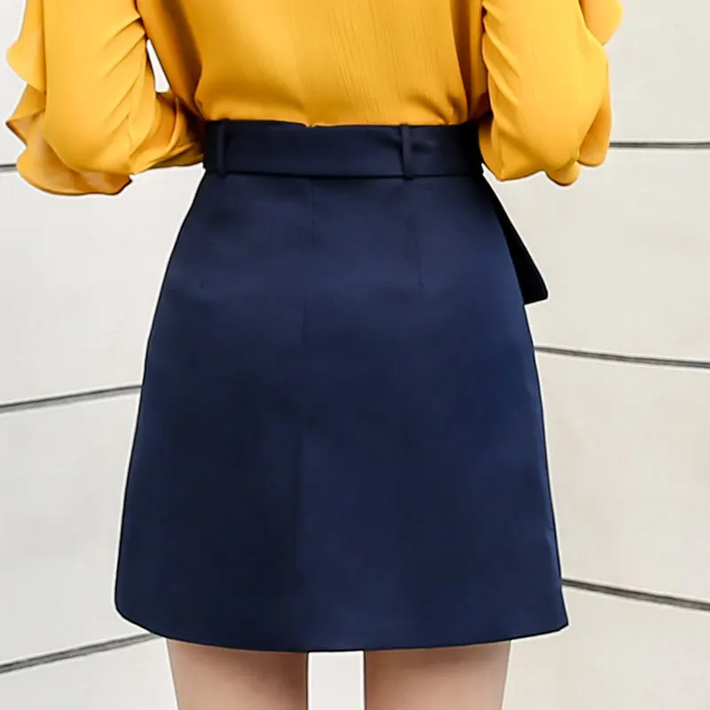 Женская мини юбка с безопасными штанами желтая высокой талией на весну 2019|women mini