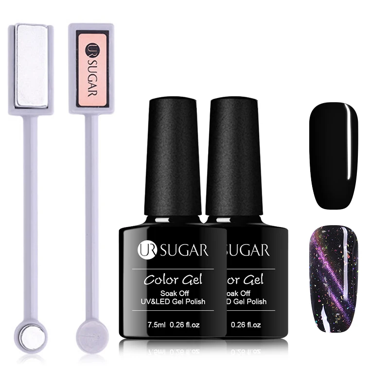 UR-01 Ur Sugar, 3 шт., 7,5 мл, светящийся УФ-Гель-лак кошачий глаз, светится в темноте, 3D магнитный, замачивается, Черная гелевая основа, Гель-лак для ногтей - Цвет: UR-01